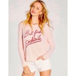 WILDFOX Pink “But First Coctails” Lightweight Long Sleeve Sweatshirt NWT Size XS